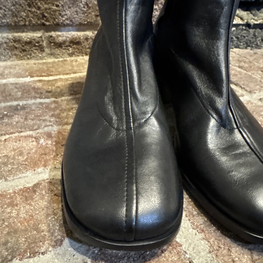 Reformation Louis Stretch Sock Bootie Leather Boots Block Heel Black Size 6.5 - Picture 3 of 16